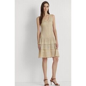Ralph Lauren Women's Pointelle-Knit Drop-Waist Ruffle Dress Size Large LP $299